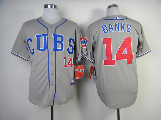 Men Chicago Cubs #14 Banks Grey CUBS MLB Jerseys->chicago cubs->MLB Jersey